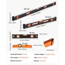 4-Piece Torpedo Level, 48/24/16/10 Inch Box Level Set, Fluorescent Lighted Bubble Bottle Ruler For 45/90/180 Degrees, Aluminum Alloy Magnetic Level Tool, Shockproof (Only 10 Inch Is Magnetic) - 48/24/16/10 Inch Box Level Set - View 7