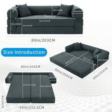 Compression Sofa - Convertible Floor Foldable Sofa Bed - With 2 Pillows, Corduroy, Queen Size - Màu xám đen - Xem 7