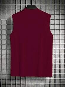Men's Summer Letter Print Crew Neck Casual Top - Burgundy - View 2
