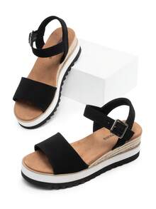 Women's Open Toe Buckle Ankle Strap Espadrille Platform Wedge Sandals