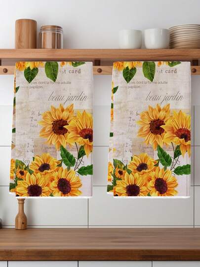 2Pcs מגבות פרחוניות צבעונים אגרטל אביב בית חווה קיץ פרחי וינטג' פרחוני בצבעי מים קאפוק חמניות דפוס בית חווה מפיות מטבח שטיפת כלים יד תה מגבות מטבח ייבוש מגבות כלים למטבח שולחן אוכל חדר