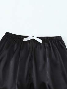 3pcs Set Satin Pale Pink Single-Breasted Lapel Collar Short Sleeve Top And Long/Shorts, Ladies Pajamas Home Wear Set For Spring/Summer