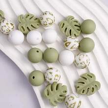 Juego de 25/30/33/34 piezas de cuentas de silicona, adecuado para hacer joyas DIY - Cuentas de enfoque para bolígrafos, collares y llaveros - Juego de cuentas de regalo artesanal, apropiado para hacer joyas, cuentas espaciadoras - Serie de hojas DIY - Ver 2