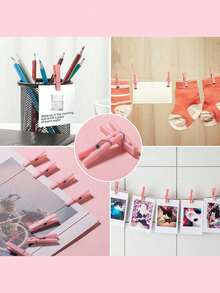 100pcs - 3.5cm Mini Size - Baby Shower Clothespins Pink Mini Clothespins 1.4 Inch (Approx 3.6cm) For Party Decorations, Gender Reveal Parties, Photo Clips (Pink) - Pink - View 8