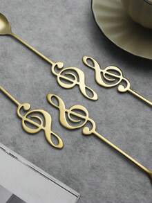 2pcs/5pcs Stainless Steel Creative Music Note Coffee Spoon,School Supplies - Silver - View 10