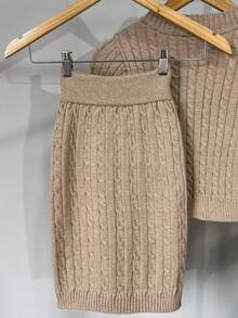 Women's Knitted Skirt And Blouse Set With Braids Made In Modal Knit. - View 2