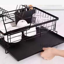 NetHong Dish Drainer 2 Tier Kitchen Sink Metal Wire Cutlery Draining Holder Plate Rack - Black H - View 8