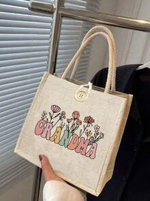 This "Best Grandma Ever" Tote Bag Is The Perfect Gift For The Special Grandma In Your Life! Featuring A Fun And Heartfelt Print, This Bag Makes An Ideal Present From Nieces, Nephews, Or Family Friends, Whether For Birthdays, Mother's Day, Or Just Because.,Back To School - Beige - View 3