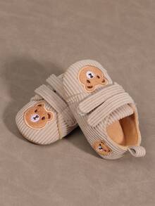 1 Pair Toddler Boys Cartoon Bear Embroidery Hook And Loop Design Flat Non-Slip 0-1 Years Old Casual Indoor Infant First Walker Shoes, Suitable For Spring/Autumn - Apricot - View 4