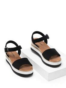 Women's Open Toe Buckle Ankle Strap Espadrille Platform Wedge Sandals