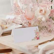 5/20/40 件座位卡空白桌名牌，婚礼用品，宴会婚礼座位卡花卉印花装饰座位卡，派对装饰 - 白色 - 查看 3