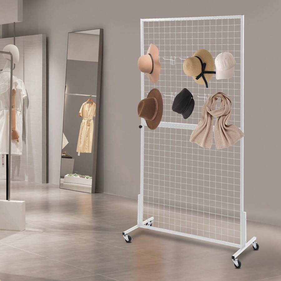 GDRASUYA10 Gridwall Panel Display Stand, Heavy Movable Wire Grid Display Rack, Floorstanding Retail Display Rack, Detachable White Grid Wall Panel Display Racks With Hooks For Craft Shows, Retail, Home[Best Gift For Family&Friends] - White - View 1