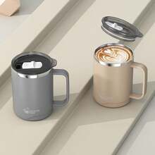 1 件 500ml 304 不锈钢咖啡杯带盖和手柄，便携式双层隔热水杯，防烫饮水杯，防漏茶奶咖啡杯，适合学生和成人在家中、学校、宿舍、办公室、户外露营、野餐、旅行、返校使用 - 彩色 - 查看 5