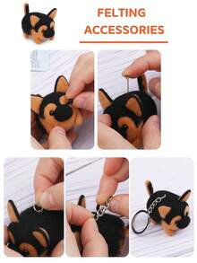 1 套初学者羊毛毡 Poke Fun DIY 套件、狗系列羊毛材料包、手工羊毛毛绒娃娃吊坠，附基本配件和教程 - 彩色 - 查看 4