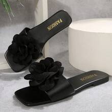 Women's Beach Flat Square Toe Non-Slip Slide Sandals - Black - View 5