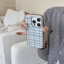 Ốp lưng điện thoại họa tiết giọt nước viền bạc sọc tương thích với 16 Pro Max/15 Pro Max/14 Pro/13, thiết kế kẻ sọc xanh sữa Hàn Quốc - Màu xanh nhạt - Xem 4