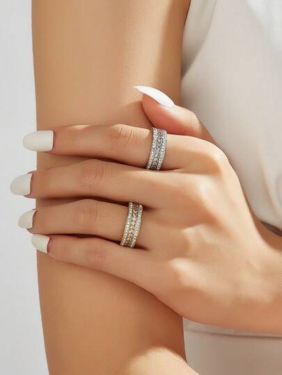 1 pezzo Anello in acciaio inossidabile placcato in oro 18K con zirconi cubici, gioiello elegante da donna, ideale per matrimoni, feste e come regalo