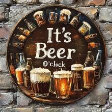 1 Stück 8-Inch runder Metall Bier Dekoschild, 2D Flachdesign, für Türkranz, Wohnzimmerwand, Innenraum, geeignet für allgemeine Feiertags-Heim- und Gartendekoration, Weihnachtsdekoration, zufälliges Lochdesign - Verschiedenfarbig - Übersicht 1