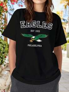 Vintage Eagles Football Women's T-Shirt Retro Classic Team Apparel - 黑色 - 查看 1