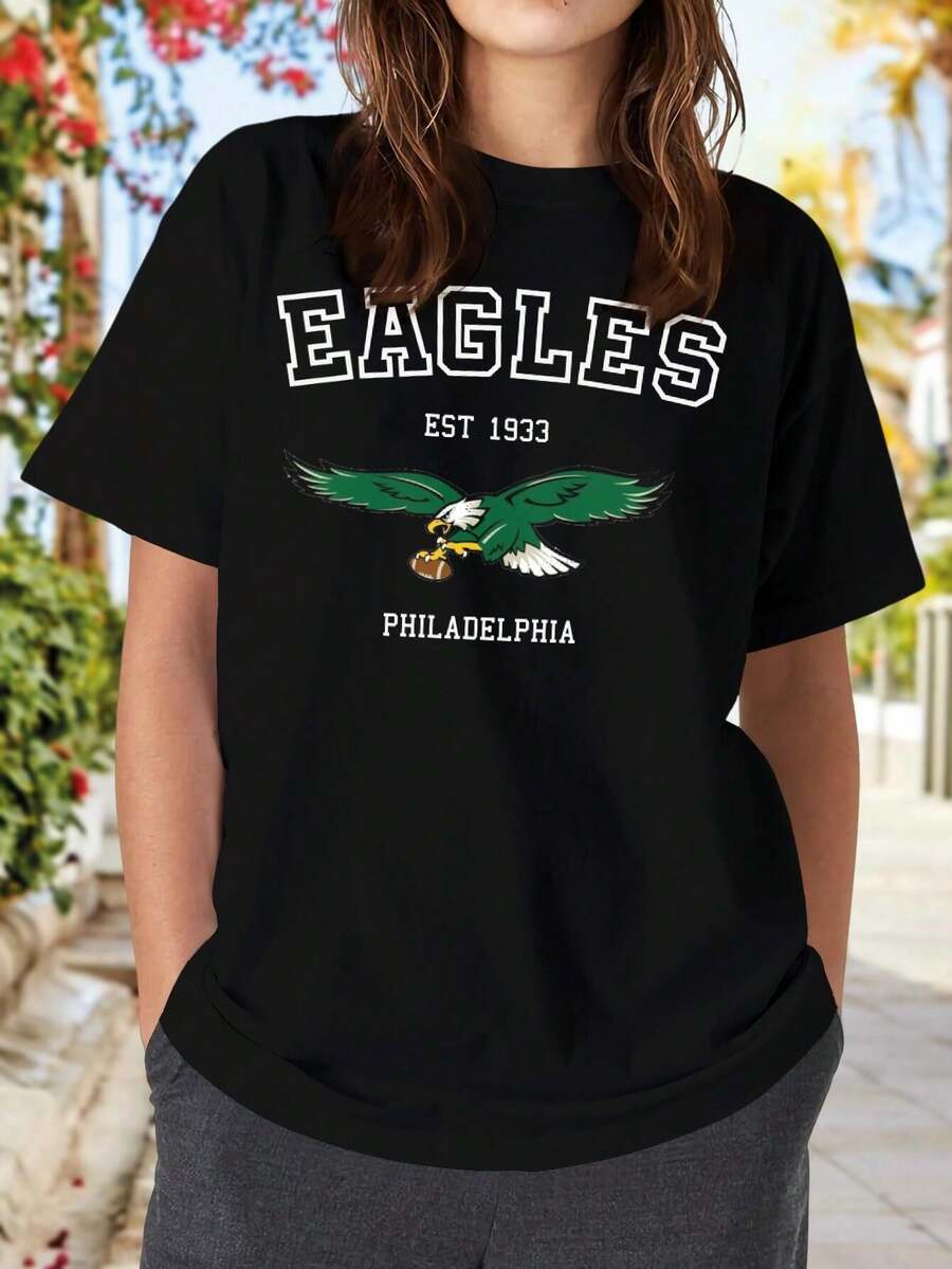 Vintage Eagles Football Women's T-Shirt Retro Classic Team Apparel - 黑色 - 查看 1