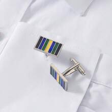 1 Pair Fashionable Minimalist Geometric Stainless Steel Cufflinks, Casual Business Style, Suitable For Groom And Groomsmen Suit And Shirt, Father's Day Or Wedding Season Gift - Silver - View 13