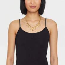 Mixed Tulip And Box Charm Multi-Strand Necklace - Universal Thread™ Gold: Lobster Claw Clasp, 18" Length - 1 - View 2