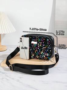 新款多色亮片迷你斜挎包，时尚沙滩度假迷你单肩包，女士拉链方包，适合女性、女孩、青少年，节日礼物，度假旅行礼品 - 明亮 - 查看 3