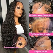 bling hair 32 Inch 13x6 Deep Wave Lace Front Wigs Human Hair Pre Plucked 13x4 HD Transparent Lace Frontal Wigs For Women Deep Curly Human Hair Lace Front Wigs With Baby Hair 180% Density Natural Black
