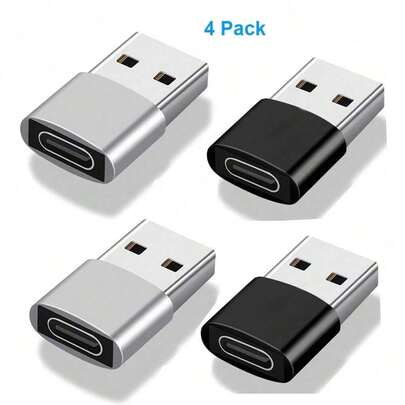 4 Packs Silver & Black Type-C Female To USB 2.0 Male OTG Adapters – Phone/Earphone Converter Supporting Charging & Data Sync For Android And Apple Devices, Type-C Adapter, Christmas Gift/ Gift For Family
