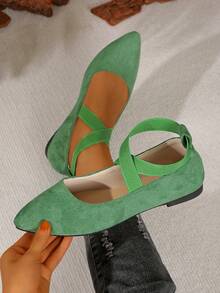 Women's Shoes, Ladies' Classic Fashion Black Pointed Toe Flats, Outdoor Non-Slip Flat Shoes, Pointed Toe Casual Sneakers, Loafers, Ballet Flats, Glitter Shiny Flats, Cross Elastic Strap Flats, Slip-On Flats, Leopard Print Flats, Suitable For Parties, School, Daily Wear, Outdoor Fitness, Hiking - Green - View 6