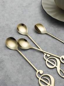 2pcs/5pcs Stainless Steel Creative Music Note Coffee Spoon,School Supplies - Silver - View 6