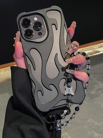 Keychain,LanyardNew Fashion Black Matte Spray Oil Cool Hollow Flame Pattern Shockproof TPU Protective Phone Case Compatible With IPhone 11/11 Pro/11 Pro Max/12/12 Pro/12 Pro Max/13/13 Pro/13 Pro Max/14/14 Pro/14 Plus/14 Pro Max/15/15 Pro/15 Plus/15 Pro Max/16/16 Pro/16 Plus/16 Pro Max And S22/S22 Ultra/S23/S23 Ultra/S24/S24 Ultra 5G/A13 4G/5G/A04S/A15/A14/A53/A54/A55 5G, Anti-Drop