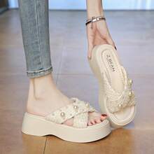 Women's Fashion Full Match Spring/Summer Outdoor Beach Non Slip Comfortable Breathable Casual Thick Bottom Height Raising Sandals - Beige - View 1