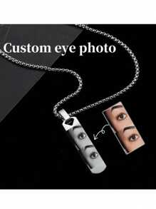 1 pieza Collar con fotografía de ojos personalizados de pareja, colgante con fotografía de ojos y nombre grabados con láser, collar de pareja con letras grabadas con láser, collar de hombre cuadrado de acero inoxidable con perla, regalo de pareja, regalo para el novio, regalo para la novia
