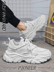 (Talla pequeña) Zapatillas deportivas gruesas que aumentan la altura para hombres, zapatos con cordones de moda de campus, zapatillas deportivas casuales con bloque de color y gráfico de letras