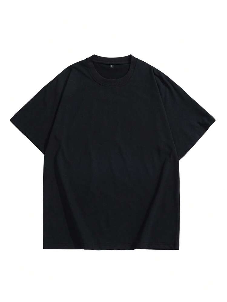 男士宽松休闲字母印花短袖T恤，轻薄透气，夏季 - 黑色 - 查看 2