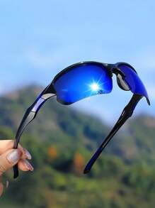 1pc/2pcs/3pcs Men's Sporty Half-Frame Polarized Mirrored Glasses, Classic Fashion Style Suitable For Costume, Hiking, Trekking, Cycling, Windproof Eyewear, Recommended As Gifts