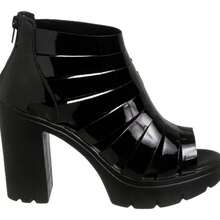 Gladiator Platform Heel Sandal Synthetic Or Patent Leather - Black Varnish - View 1