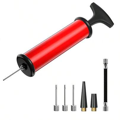 Portable Air Pump, Ball Pump Inflator Kit With Needle, Nozzle, And Extension Hose Suitable For Football, Basketball, Volleyball, Water Polo, Rugby, Exercise, Sports Ball, Balloon Swimming, And Inflation. Complete Manual Pump Kit With Needle, Flexible Hose, Barometer, And Portable Bag, Perfect For Basketball, Football, And Volleyball