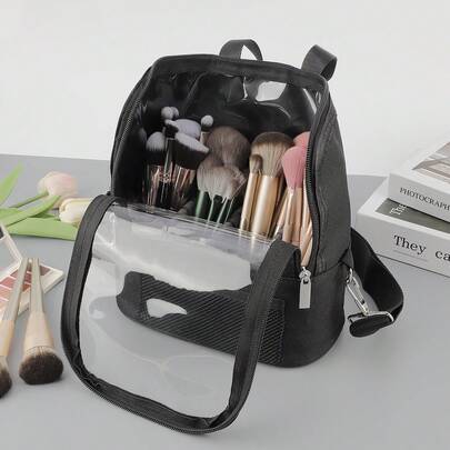 RANCAI 1个化妆刷收纳盒，立式化妆杯，旅行专业化妆包，艺术家收纳包，大容量化妆刷包，带可调节隔板（黑色），女士礼物，圣诞礼物，女士送礼佳品