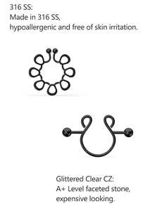 2pcs Adjustable Non-Piercing Nipple Rings – Wing-Shaped Dangles With Red Waterdrop & Blue Snowflake CZ, 316L Stainless Steel Faux Jewelry For Women & Girls (Silvery/Rose Golden/Black)