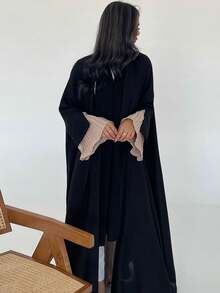 Modest Arabian Dubai Abaya Dress, Middle East Best Selling Pleated Patchwork Robe Coat For Women, Kaftan - Pink - View 5