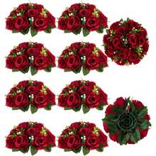 BLOSMON Flower Centerpieces For Tables Wedding: 10 Pcs Crimson Red Artificial Rose Flowers Balls Decoration - 9.5 Inch Fake Silk Kissing Floral Arrangement For Home Party Event DIY Decorhalloween - Màu Hồng Tươi - Xem 2