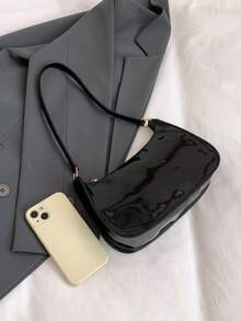 纯色极简拉链单肩包，时尚新月形包，拉链单肩包，仿皮纯色钱包，酒红色内衣收纳袋，理想的新年礼物，时尚酒红色内衣收纳袋 - 黑色 - 查看 8