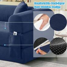 Compression Sofa - Convertible Floor Foldable Sofa Bed - With 2 Pillows, Corduroy, Queen Size - Blue - View 8