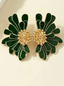 1 Par de Brincos de Botão de Esmalte Floral Vintage para Mulheres, Joias de Estilo Europeu e Americano com Padrão de Margarida para Uso Diário, Presente de Festa