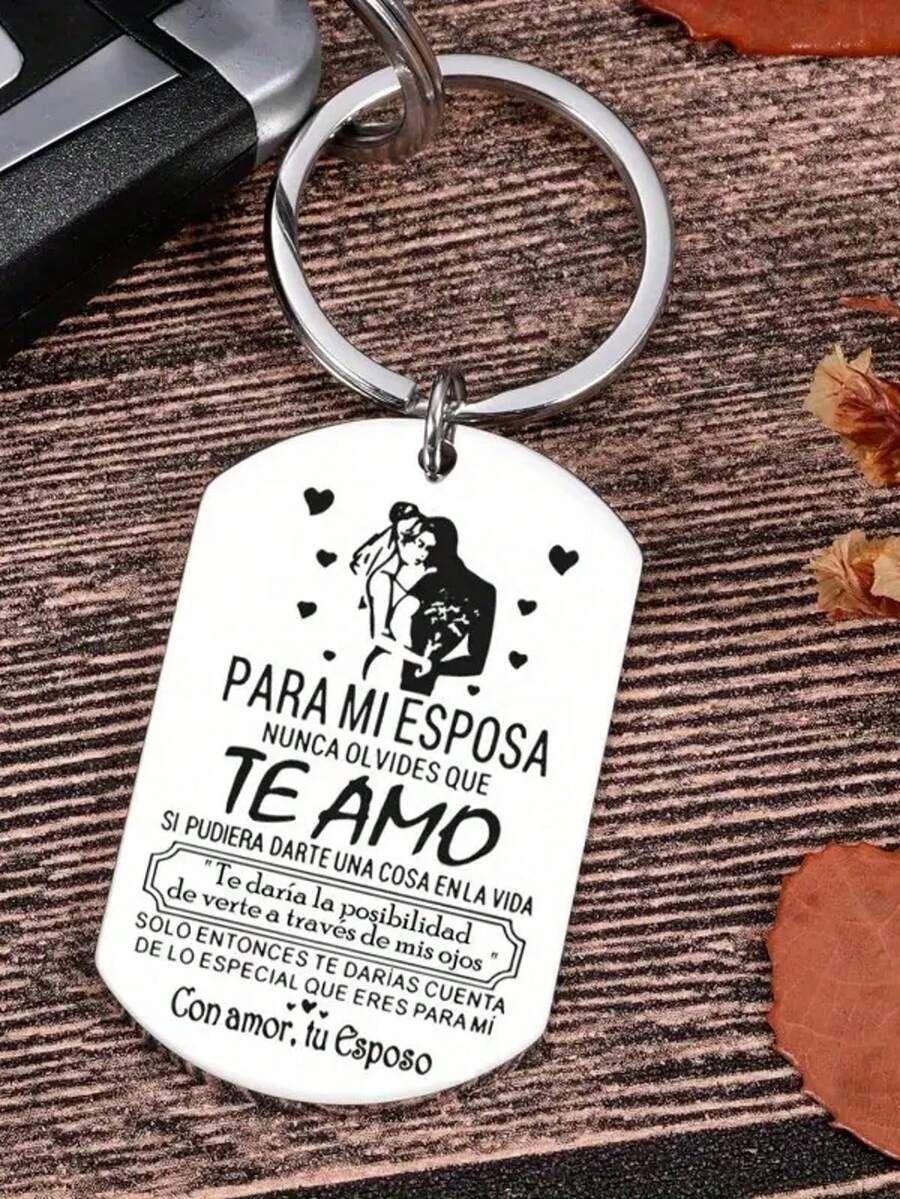 1 件不锈钢“我会永远记得我爱你”雕刻钥匙扣，情人节或周年纪念日送给妻子的浪漫礼物，汽车配件包，魅力学校可爱哥特 Y2k - 銀色 - 查看 1