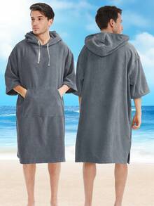 1 Piece Surf Poncho Changing Robe With Hood,Wearable Beach Towel, Quick Dry Microfiber Wetsuit Changing Towel With Pocket For Surfing Men Women