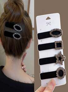 1pc Black Velvet Hairpins With Rhinestones, Women's Multicolored Large Rhinestone Hair Clip, Elegant Water Drop Hollow Out Crystal Hair Clips, Suitable For Daily And Festival Wear Street, For Side, Bangs, Back Of The Head Bathroom Decor Summer Back To School