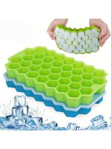 Silikonwaben-Eiswürfelbehälter mit Deckel, kreativ stapelbar, 37-Zellen-Eiswürfelbox, einfach zu entnehmende Eiswürfelform, Sommer Eiswürfelbehälter & Eiskübel, Sommer Küchenausstattung